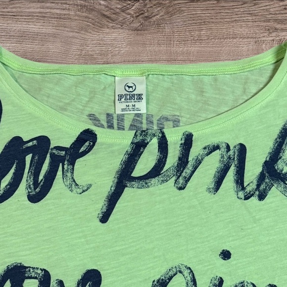 Victoria’s Secret PINk Y2K Green Graphic Crop Top 'Love Pink' Print in Blue Sz M - Picture 3 of 3